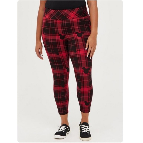 TORRID NWT Pixie Pant - Luxe Ponte Disney Mickey Mouse Plaid Red - Picture 1 of 6